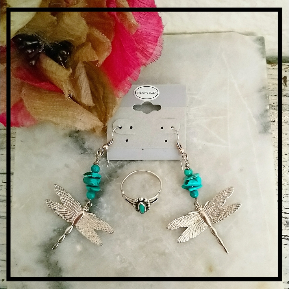 Vintage Navajo Turquoise Sterling Silver Set